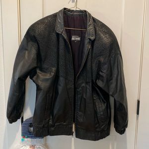 Leather Jacket Comint Made In Argentina Large Black Animal Print Vintage Bomber‎